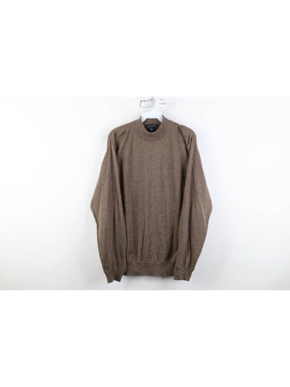 Vintage 90s Streetwear Mens Large Blank Merino Wool Knit Mock Neck Sweater Brown
